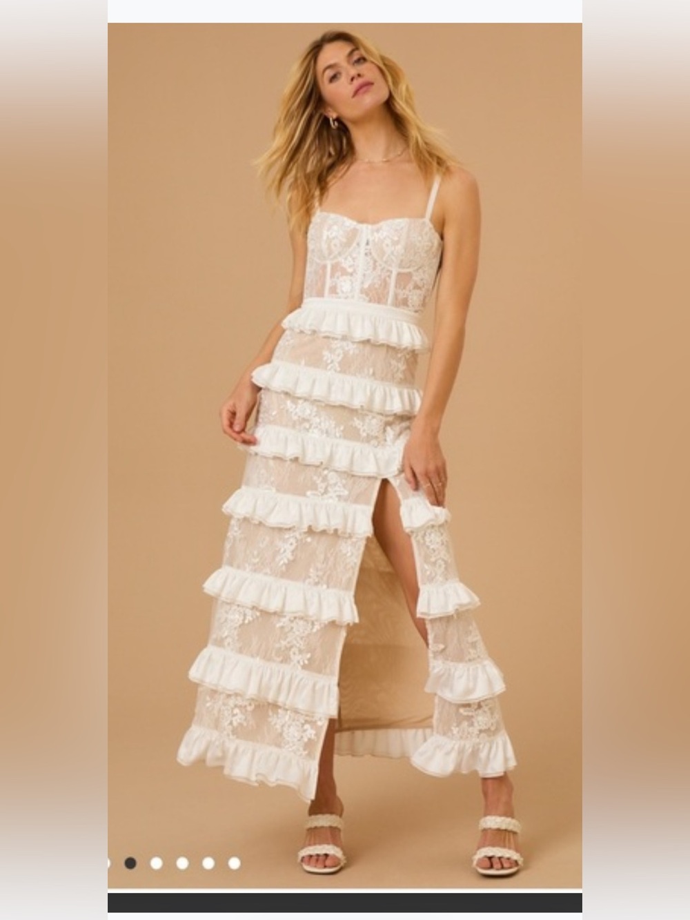 Altard State - Obrien White Lace Ruffle Maxi Dress with Spaghetti Straps